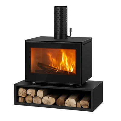 Indoor Wood Burning Fireplace Designed for Modern Living, Tempered Glass Front, 7.5 kW Heat, Built-In Log Storage