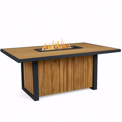 Outdoor Fire Table Designed for Entertaining, 60 In Linear Burner, Wood-Grain Composite Top, Steel Frame