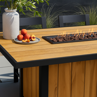 Outdoor Fire Table Designed for Entertaining, 60 In Linear Burner, Wood-Grain Composite Top, Steel Frame