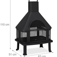 Outdoor Chimney Fireplace Designed for Panoramic Viewing, 360° Mesh Screen, Heavy-Gauge Steel, Weather Cover Included