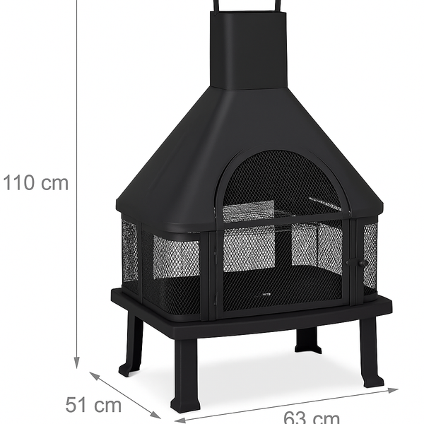 Outdoor Chimney Fireplace Designed for Panoramic Viewing, 360° Mesh Screen, Heavy-Gauge Steel, Weather Cover Included