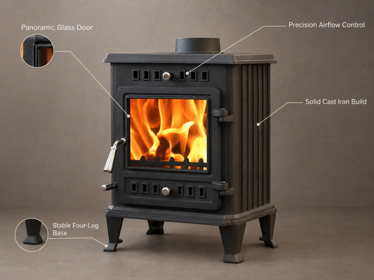 EmberForge Heritage Fireplace Stove — Feature Infographic