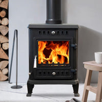 Cast Iron Fireplace Stove Crafted for Classic Warmth, Panoramic Glass Door, 9 kW Heat Output, Airflow Control
