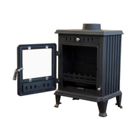 Cast Iron Fireplace Stove Crafted for Classic Warmth, Panoramic Glass Door, 9 kW Heat Output, Airflow Control
